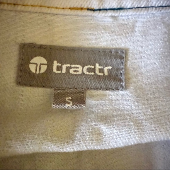 Tractr Hombre Denim Jacket Womens S - White, Teal and Yellow - Picture 4 of 5